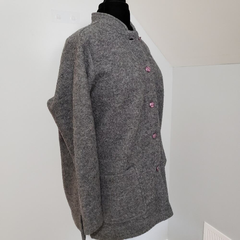 Norm Thompson 100% Wool Gray Winter Coat Large Classic Minimal Preppy - Picture 4 of 12